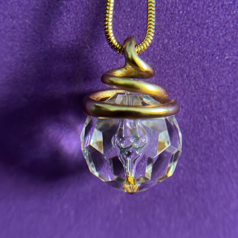 Anne Klein VIntage Gold Tone Clear Lucite Faceted Bead Pendant
